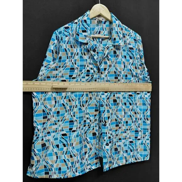 Notations Woman Blue Geometric Print Sleeve Blouse Size 1X-See Measurements - Picture 7 of 9